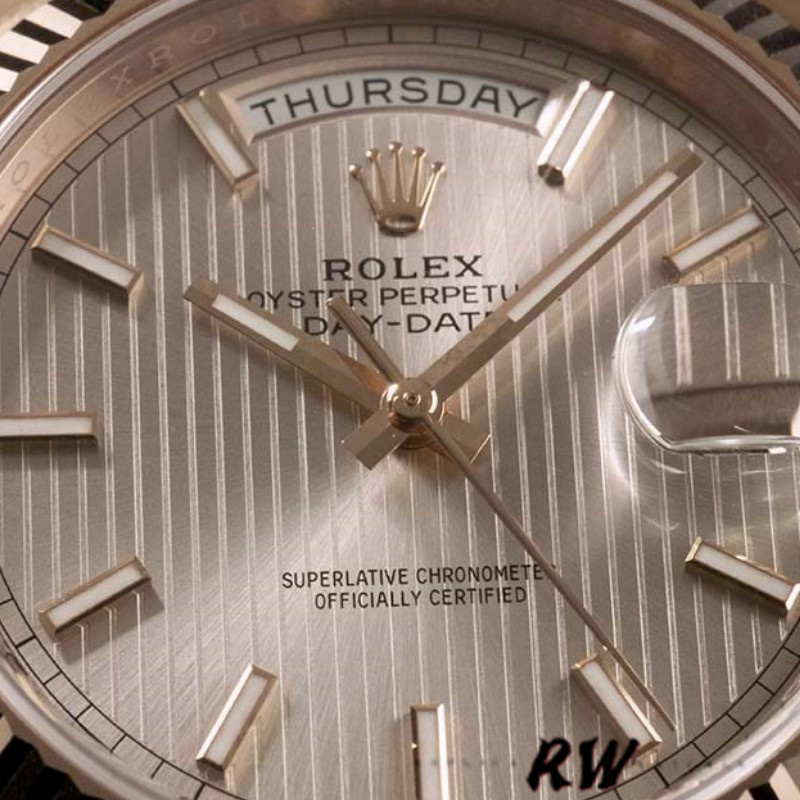 Rolex Day-Date 228235 Sundust Stripe Motif Dial Fluted Bezel 40mm Mens Replica Watch