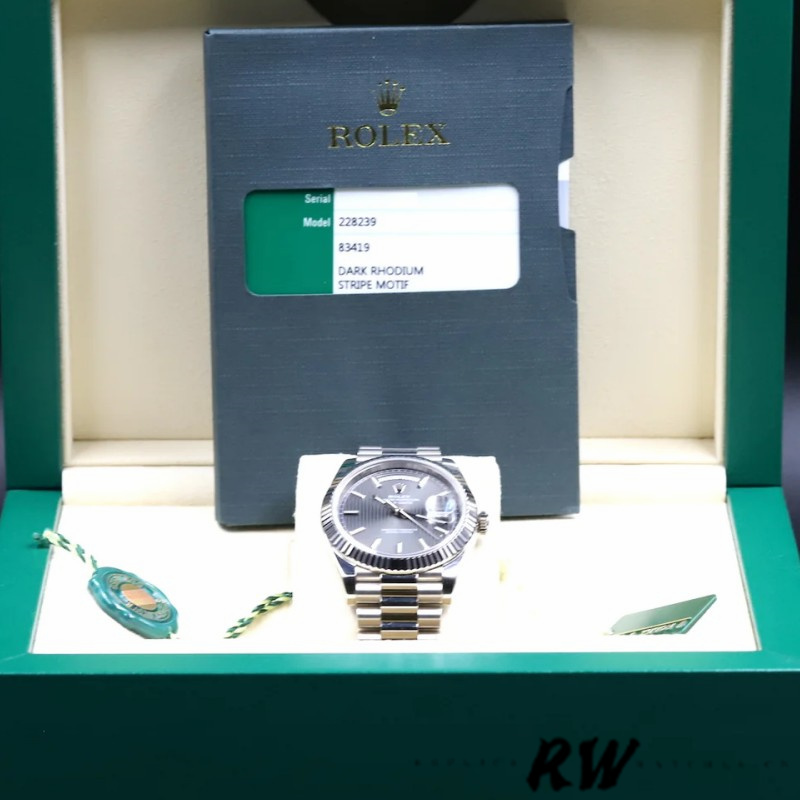 Rolex Day-Date 228239 Dark Rhodium Grey Dial Fluted Bezel 40mm Mens Replica Watch
