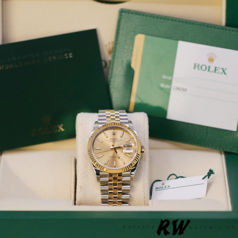 Rolex Datejust 36MM 126233 0015 Champagne Index Dial Fluted Bezel Unisex Replica Watch