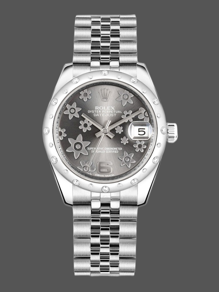 Rolex Datejust 178344 Floral Motif Dark Rhodium Grey Dial 31MM Lady Replica Watch