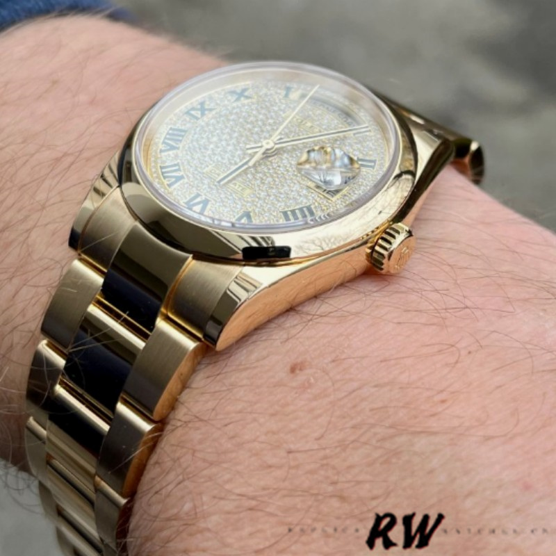 Rolex Day-Date 118238 Yellow Gold Pave diamond dial 36mm Unisex Replica Watch