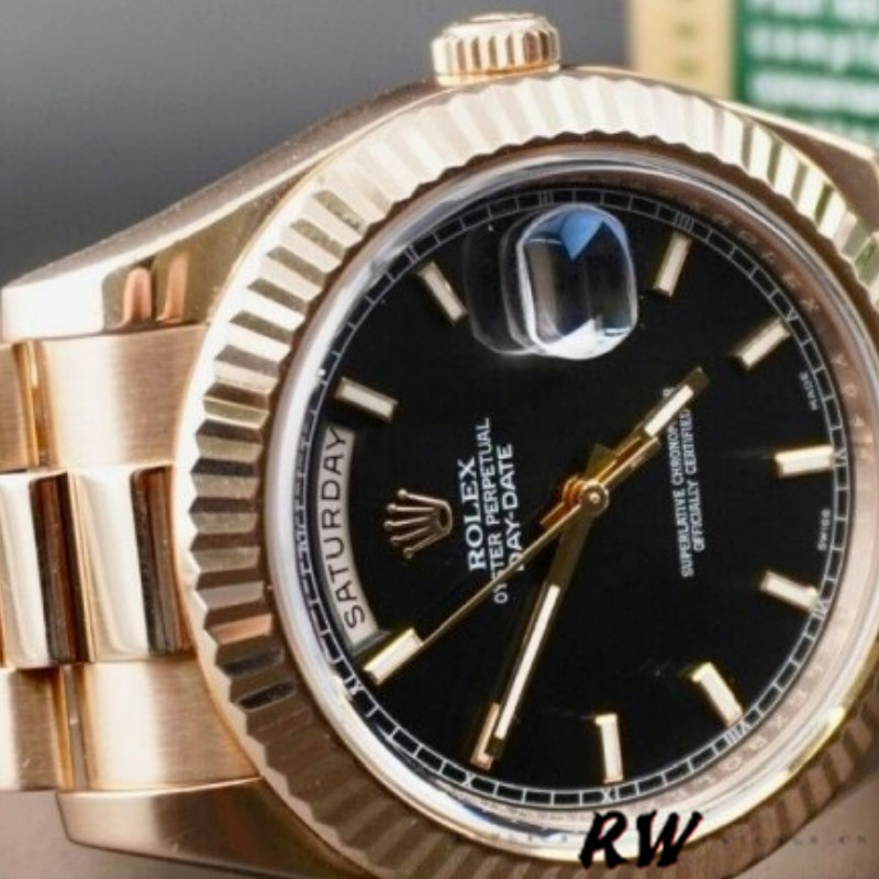 Rolex Day-Date 218235 Black Index Dial Rose Gold 41MM Mens Replica Watch