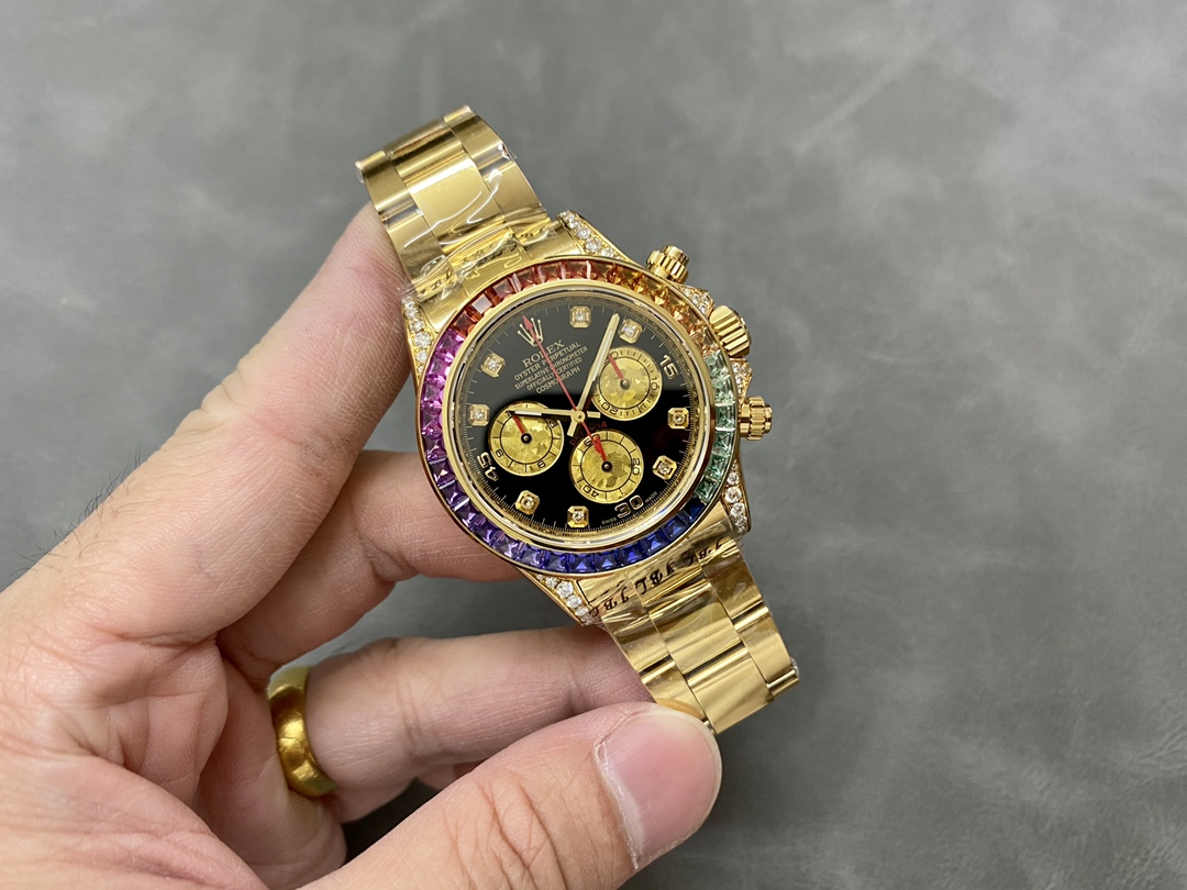 Rolex Daytona 116598 Yellow Gold Black Diamond Dial 40MM Mens Replica Watch