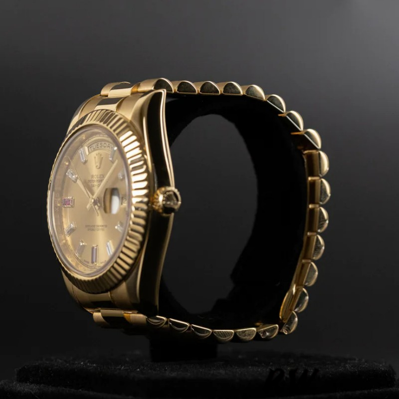 Rolex Day-Date 218238 Champagne Ruby Dial Yellow Gold 41MM Mens Replica Watch