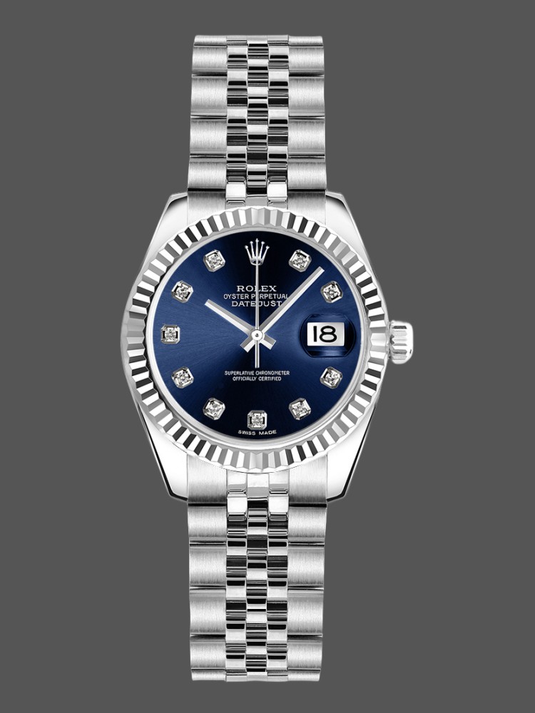 Rolex Datejust 179174 Blue Diamond Dial Fluted Bezel 26MM Lady Replica Watch