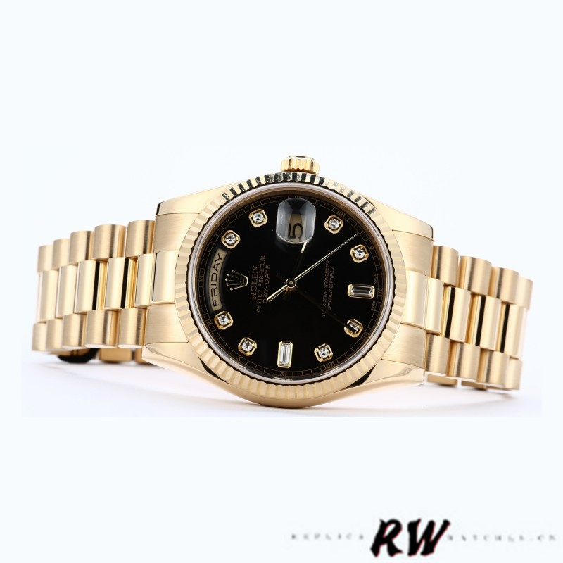 Rolex Day Date 118238 Yellow Gold Black Diamond Dial 36mm Mens Replica Watch