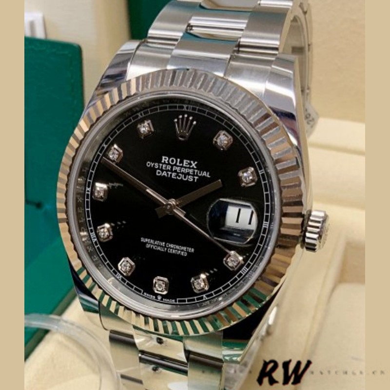 Rolex Datejust 41 Fluted Bezel Black Diamond Dial m126334 0011 Mens Replica Watch