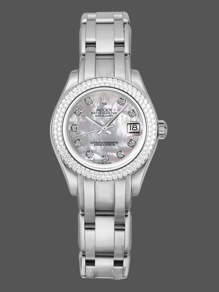 Rolex Pearlmaster 81339 White MOP Diamond Dial 34mm Lady Replica Watch