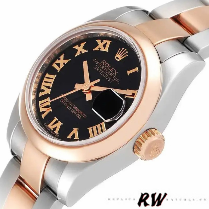 Rolex Datejust 179161 Stainless Steel and Everose Gold Black Roman Dial 26MM Lady Replica Watch