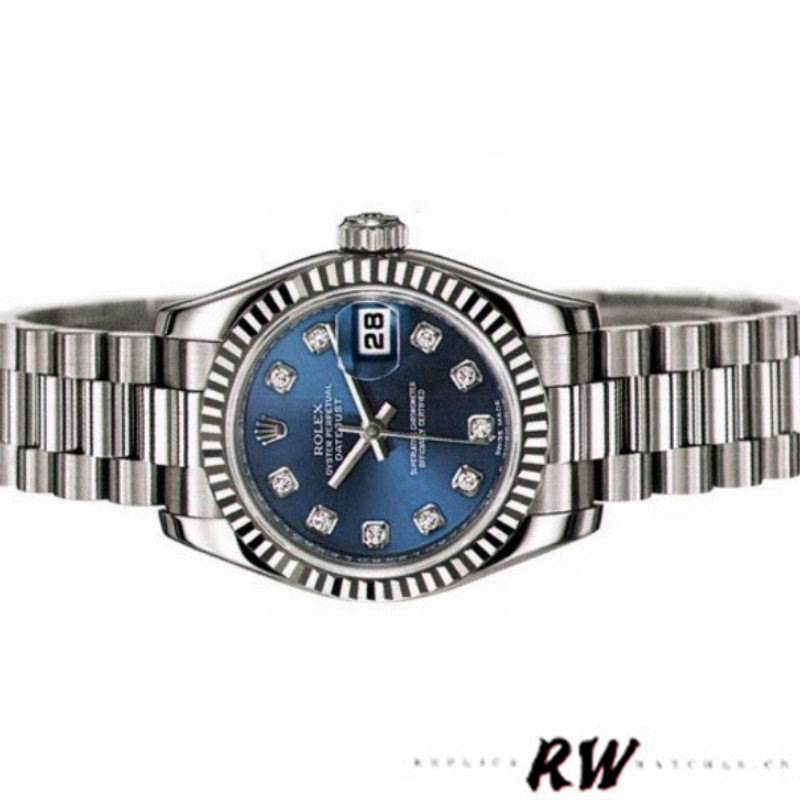 Rolex Datejust 179179 Blue Diamond Dial Fluted Bezel 26MM Lady Replica Watch