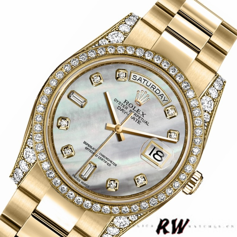 Rolex Day-Date 118388 White MOP Diamond Dial 36MM Unisex Replica Watch