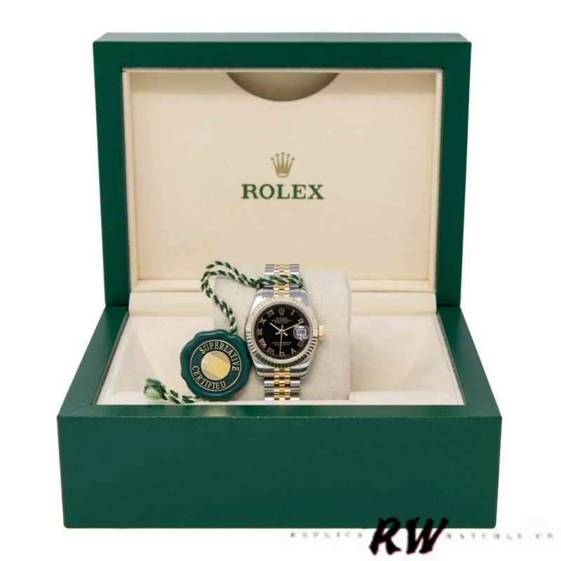 Rolex Datejust 179173 Black Dial Fluted Bezel 26MM Lady Replica Watch