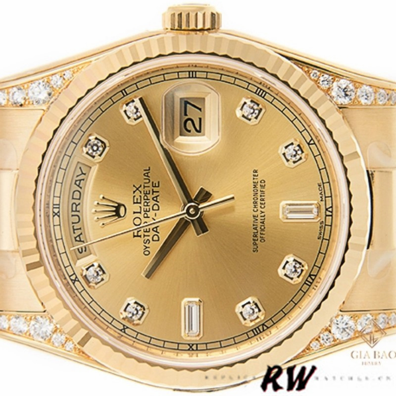 Rolex Day-Date 118338 Champagne Diamonds Dial 36mm Unisex Replica Watch