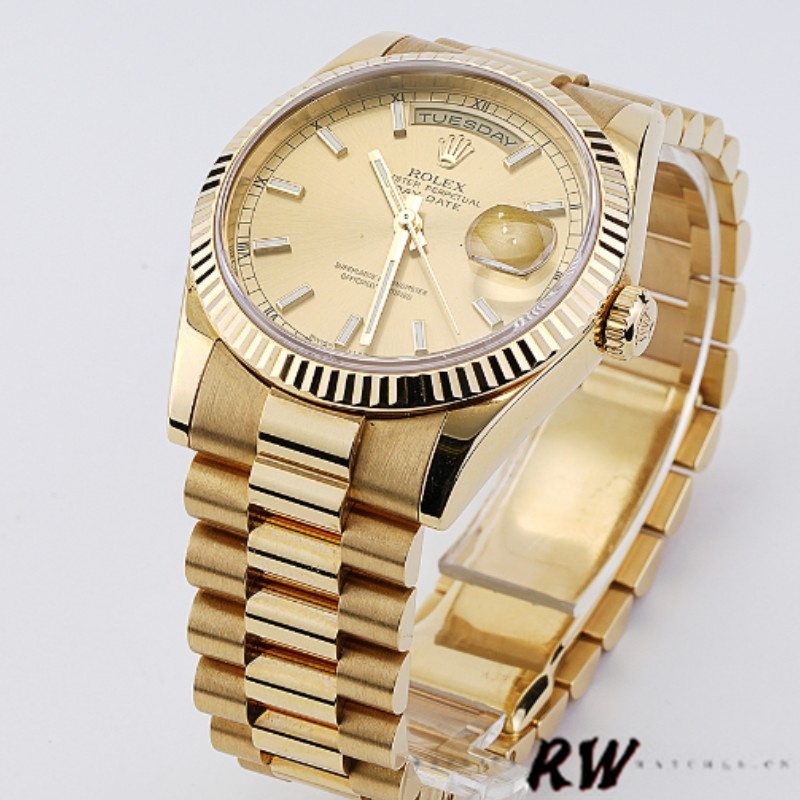Rolex Day-Date 118238 Fluted Bezel Champagne Dial 36mm Unisex Replica Watch