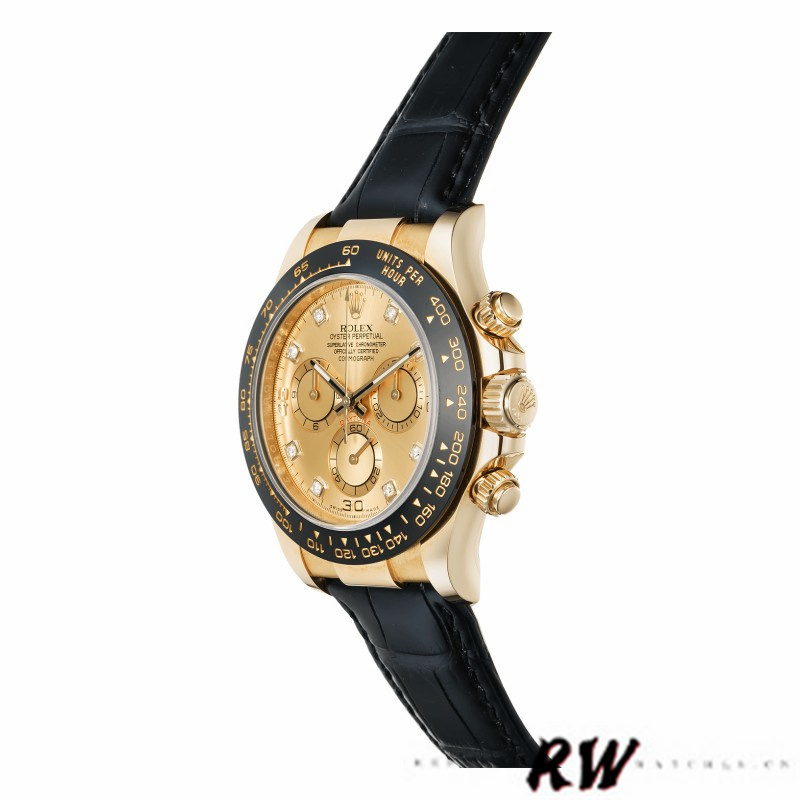 Rolex Daytona 116518 Leather Strap Diamond Champagne Dial 40mm Mens Replica Watch