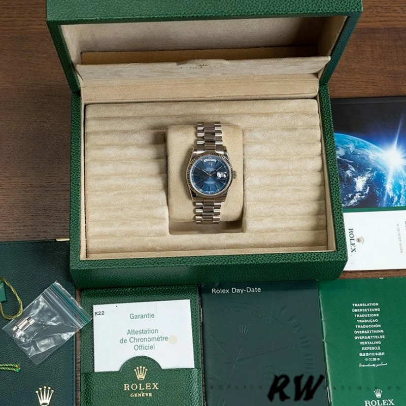 Rolex Day-Date 118239 White Gold Blue Dial 36mm Unisex Replica Watch