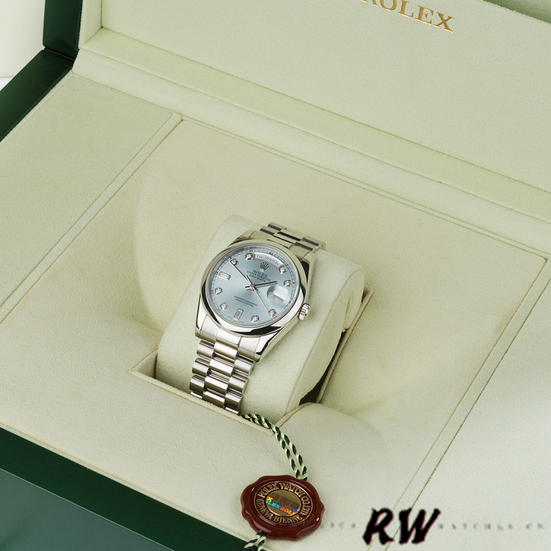 Rolex Day-Date 118206 Ice Blue Dial Diamond Platinum 36mm Unisex Replica Watch