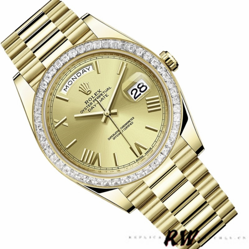 Rolex Day-Date 228398TBR Champagne Roman Numeral Dial Diamond Bezel 40mm Mens Replica Watch