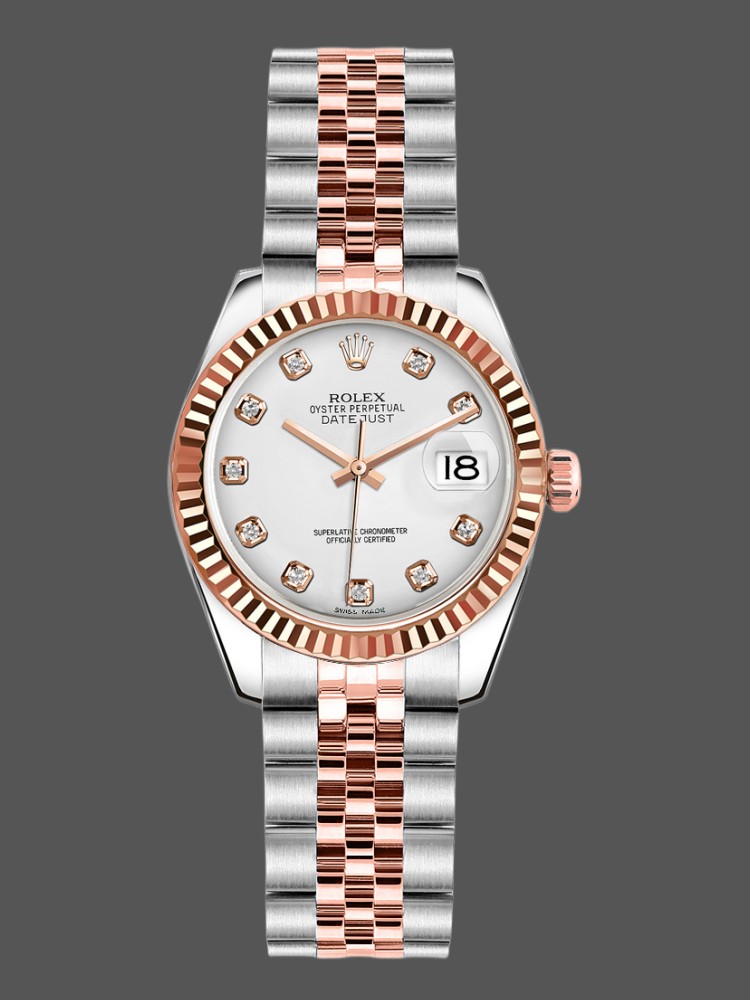 Rolex Datejust 179171 White Diamond Dial Fluted Bezel 26MM Lady Replica Watch
