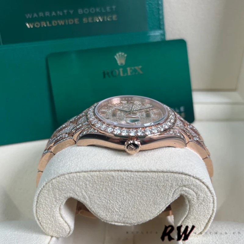 Rolex Pearlmaster 86405RBR Everose Gold Paved Diamond dial 39mm Mens Replica Watch