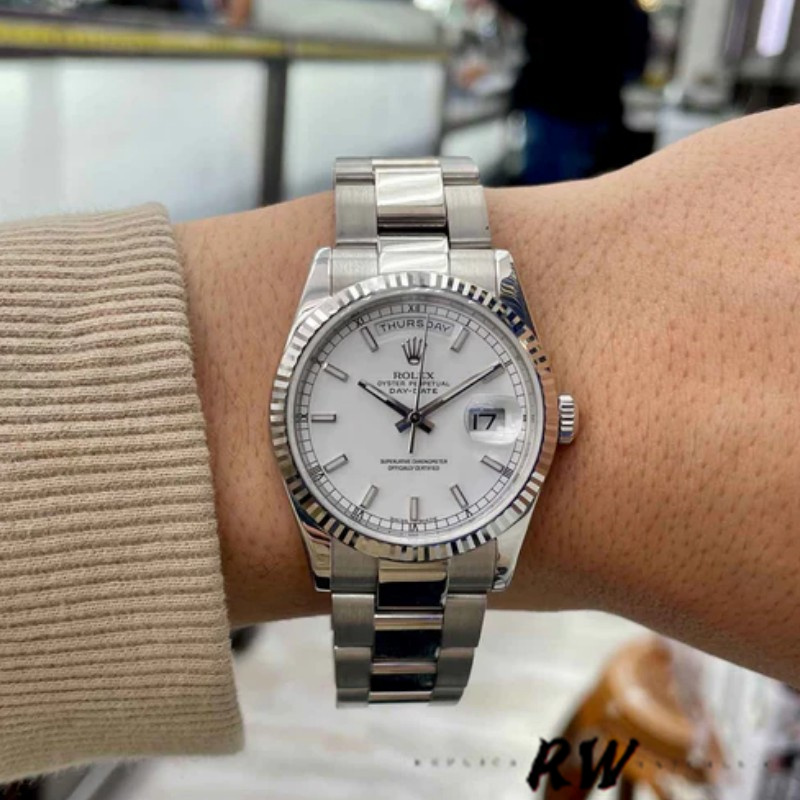 Rolex Day-Date 118239 White Gold White Dial 36mm Unisex Replica Watch
