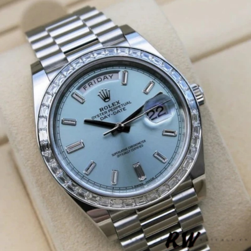 Rolex Day-Date 228396TBR Ice Blue Diamond Dial Diamond Bezel 40mm Mens Replica Watch