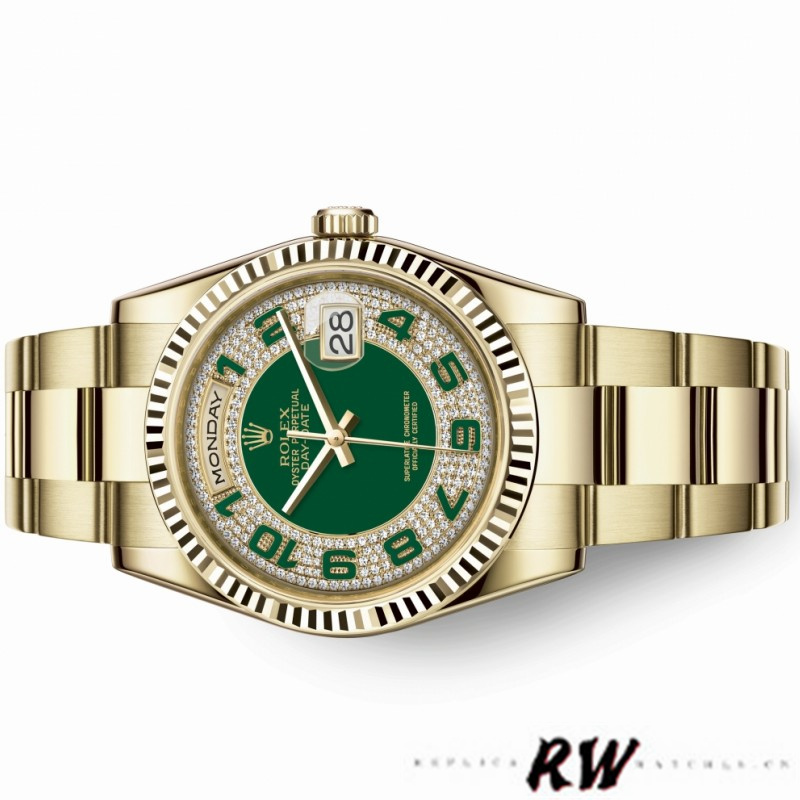 Rolex Day-Date 118238 Green Diamond Pave Dial 36mm Unisex Replica Watch
