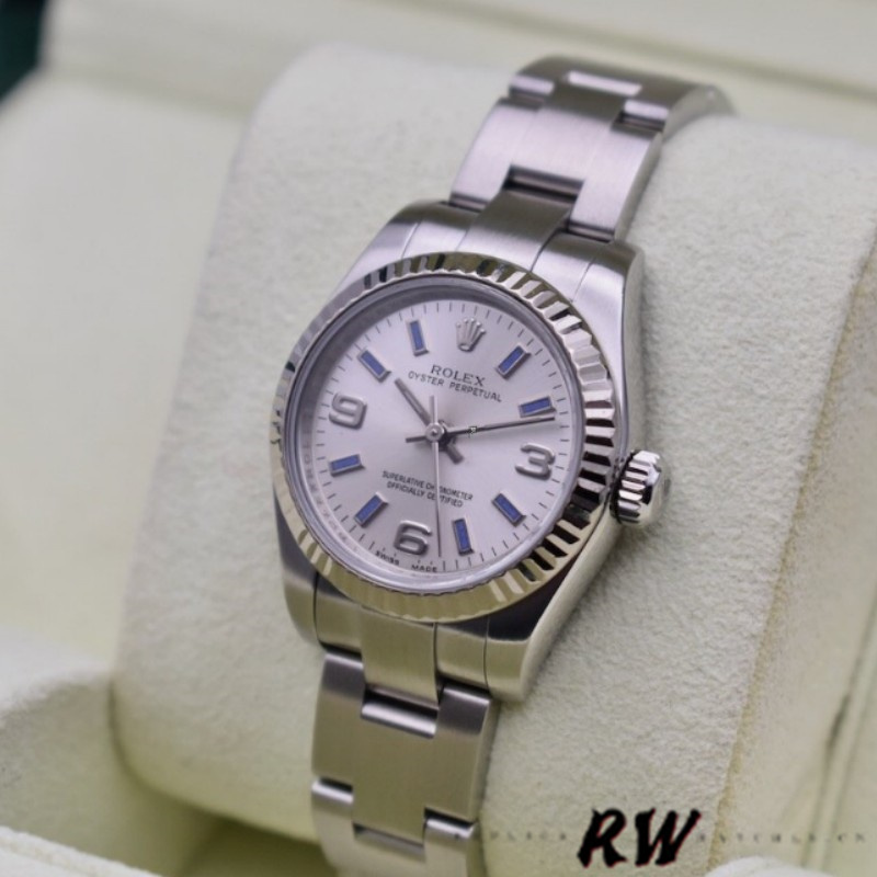 Rolex Oyster Perpetual 176234 Silver Dial Blue Baton 26MM Lady Replica Watch