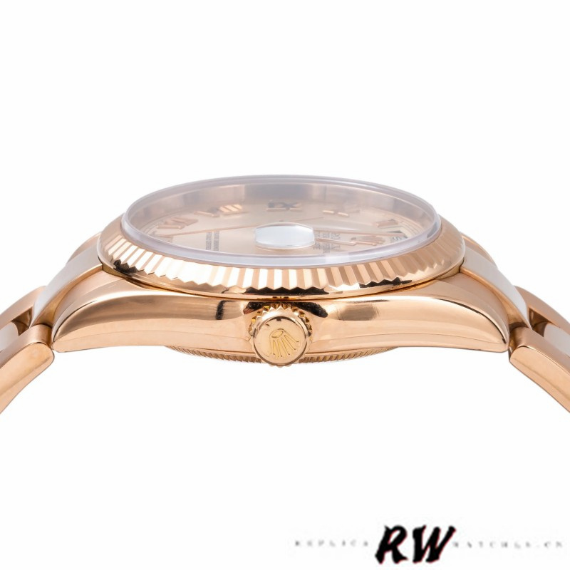 Rolex Day-Date 118235 Pink Roman Numeral dial Fluted Bezel 36mm Lady Replica Watch