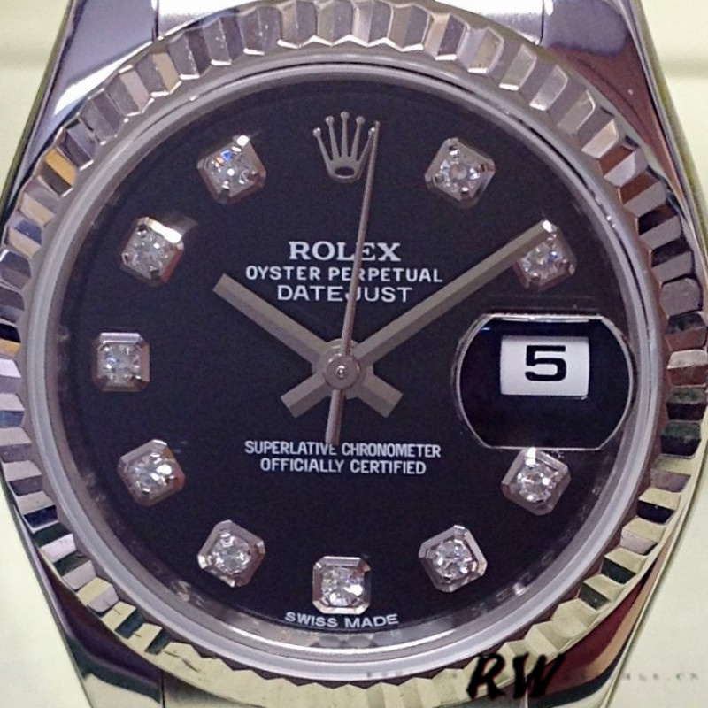 Rolex Datejust 179174 Black Diamond Dial Fluted Bezel 26MM Lady Replica Watch