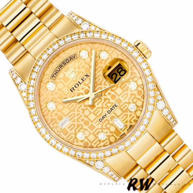 Rolex Day-Date 118388 Champagne Jubilee Diamond Dial Yellow Gold 36MM Unisex Replica Watch