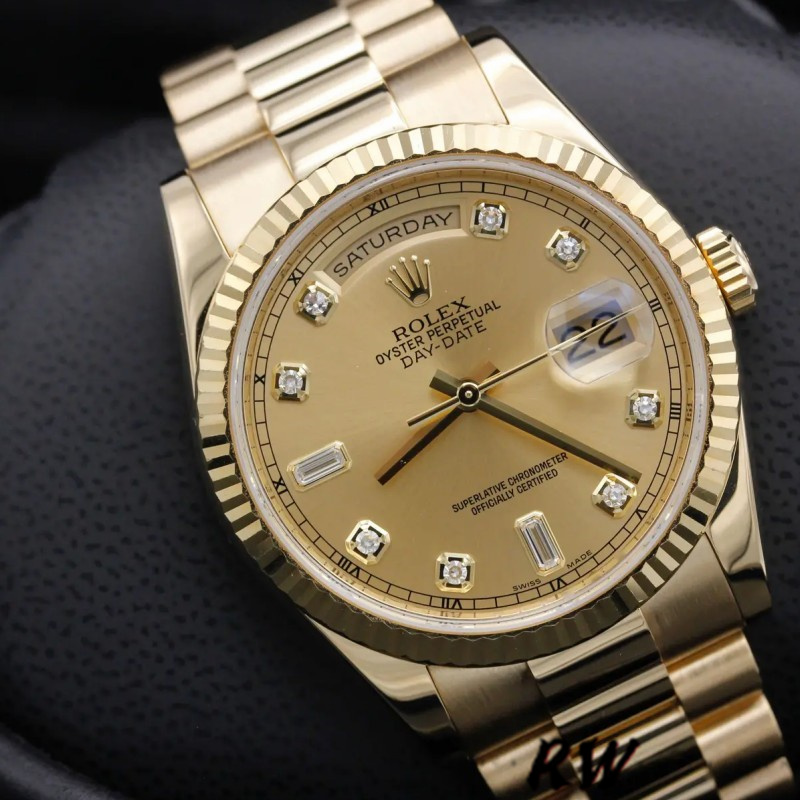 Rolex Day-Date 118238 Yellow Gold Diamond Champagne Dial 36mm Unisex Replica Watch