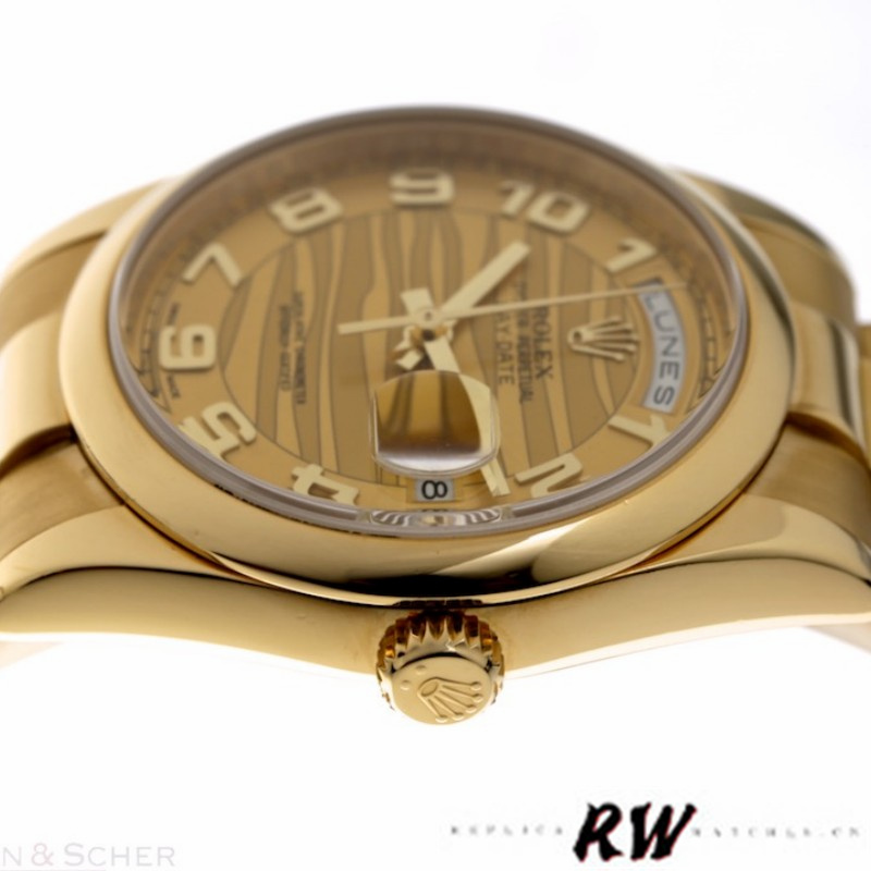 Rolex Day-Date 118208 Arabic Numeral Wave Champagne Dial 36mm Unisex Replica Watch