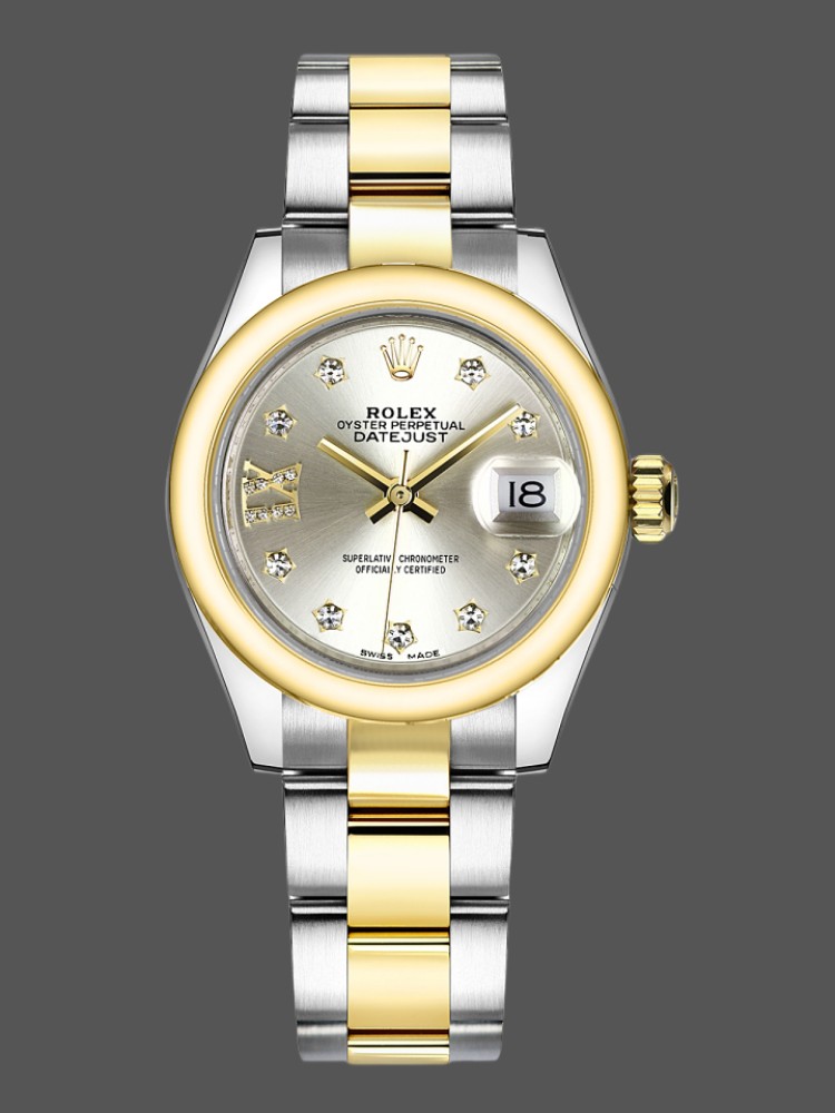 Rolex Datejust 279163 Silver Diamond Dial Domed Bezel 28mm Lady Replica Watch