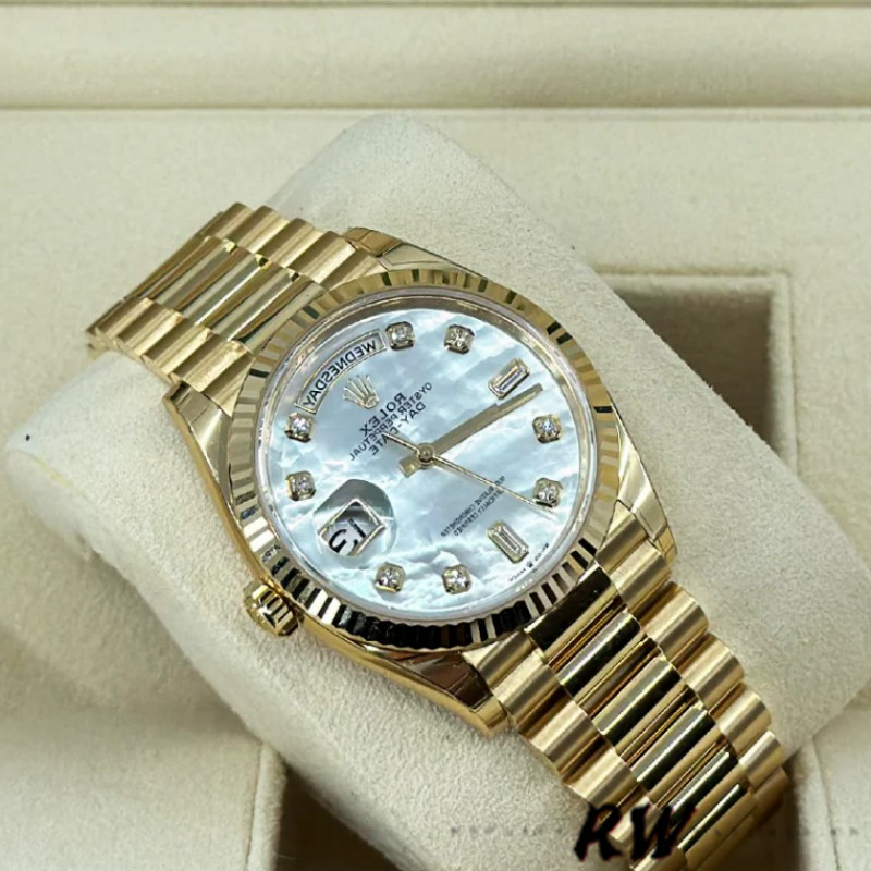 Rolex Day-Date 128238 Fluted Bezel White Mother of Pearl Dial 36MM Unisex Replica Watch