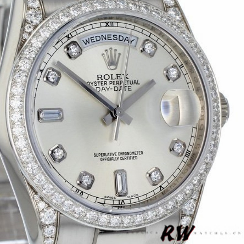 Rolex Day-Date 118389 Silver Diamond dial 36MM Unisex Replica Watch