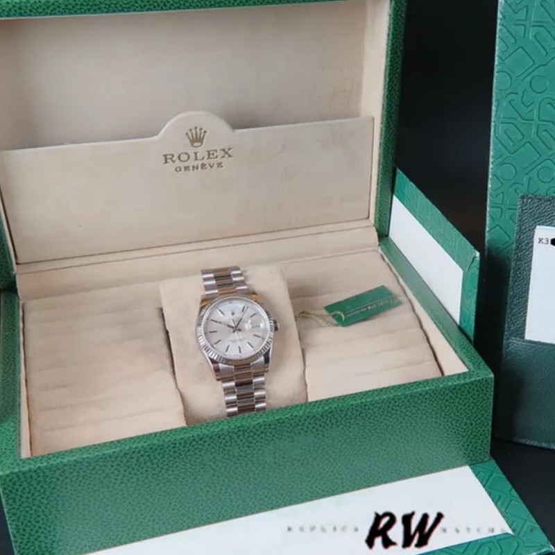 Rolex Day-Date 118239 White Gold White Dial Fluted Bezel 36mm Unisex Replica Watch