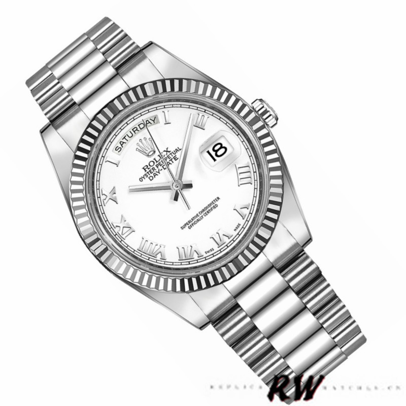 Rolex Day-Date 218239 White Roman Numerals Dial White Gold 41MM Mens Replica Watch