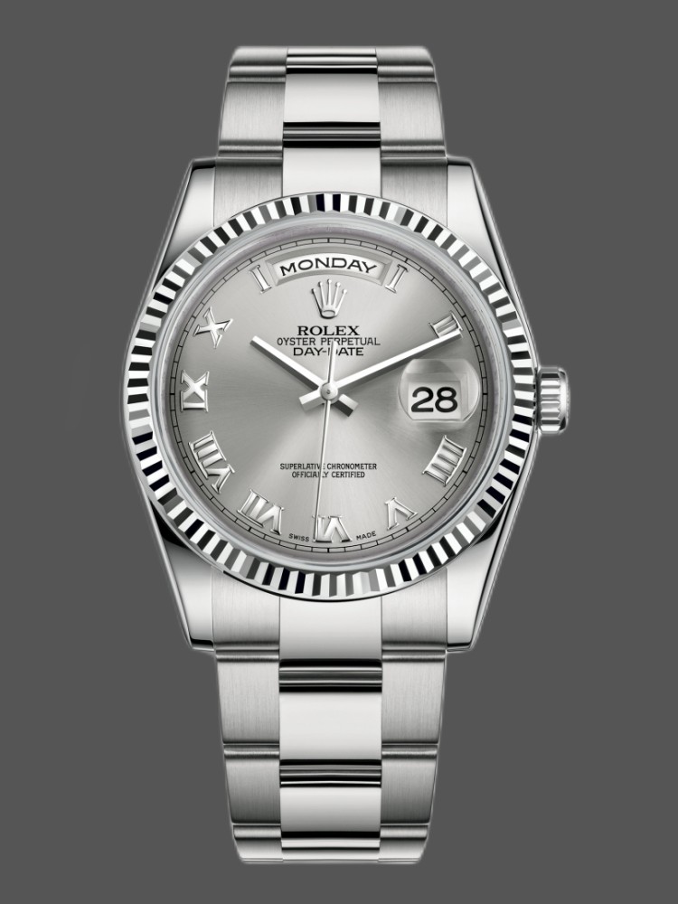 Rolex Day-Date 118239 white gold Silver Roman Numeral 36mm Unisex Replica Watch