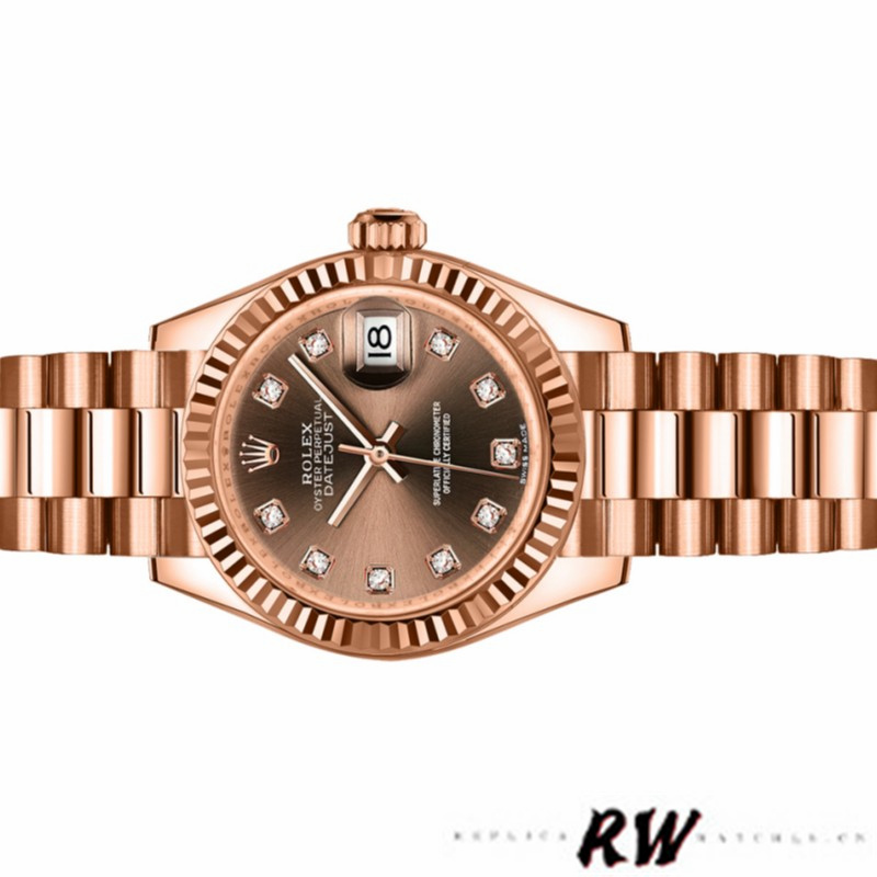 Rolex Datejust 279175 Chocolate Diamonds Dial Fluted Bezel 28mm Lady Replica Watch