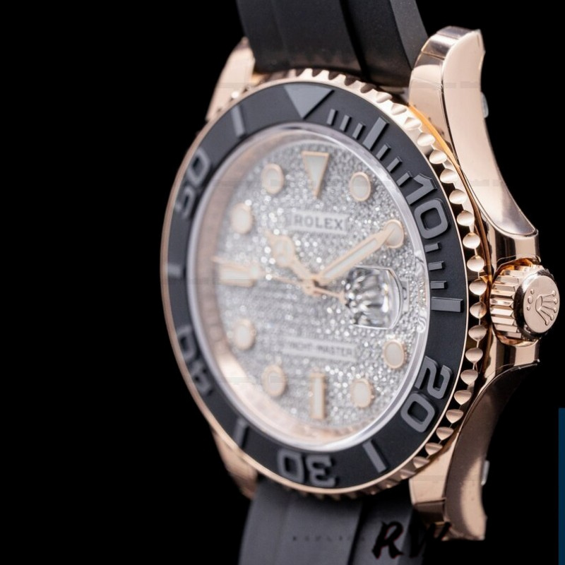 Rolex Yacht-Master II 126655 Diamond Pave Dial Rose Gold 40mm Mens Replica Watch