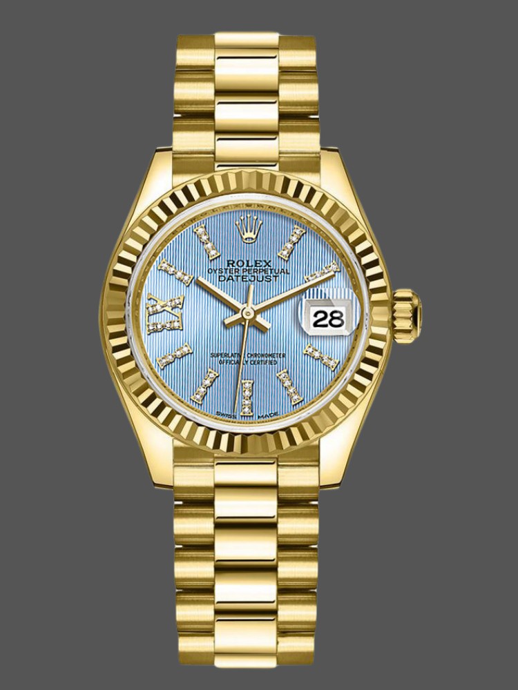 Rolex Datejust 279178 Cornflower Blue Dial Fluted Bezel 28mm Lady Replica Watch