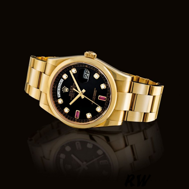 Rolex Day-Date 118208 Black Diamond Dial Yellow Gold case 36mm Unisex Replica Watch