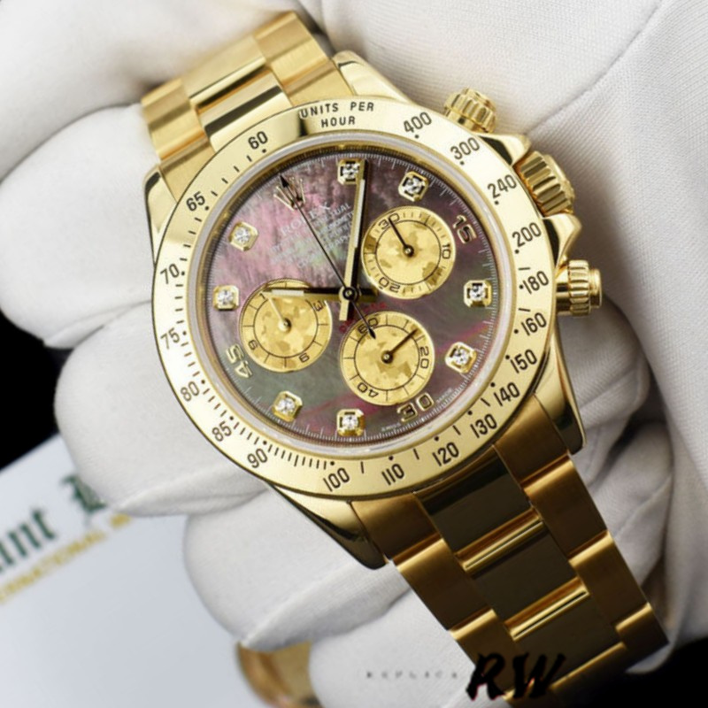 Rolex Cosmograph Daytona 116528 Black MOP Diamond Dial 40MM Mens Replica Watch