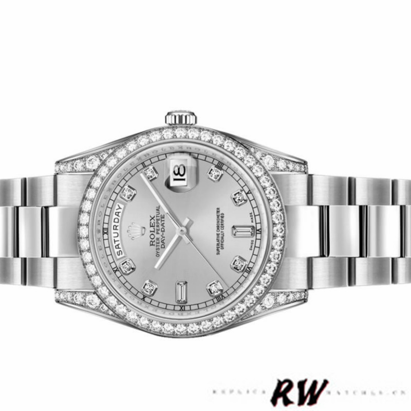 Rolex Day-Date 118389 Silver Diamond dial 36MM Unisex Replica Watch