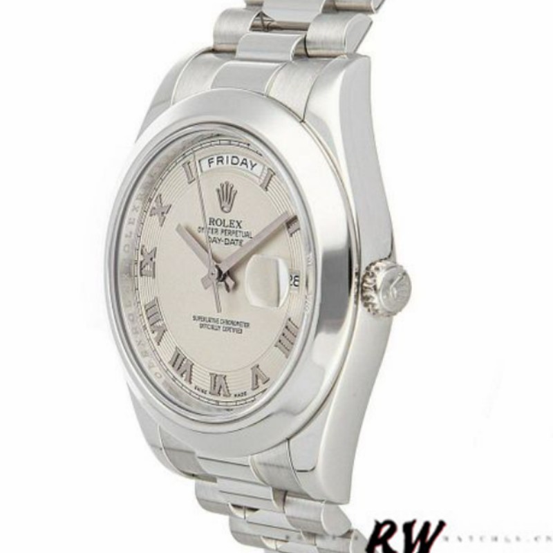 Rolex Day-Date 218206 Concentric Circle Ivory Roman Numeral Dial Platinum 41MM Mens Replica Watch