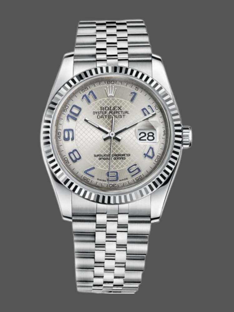 Rolex Datejust 116234 Silver Dial Blue Arabic Numeral Hour Markers 36mm Unisex Replica Watch