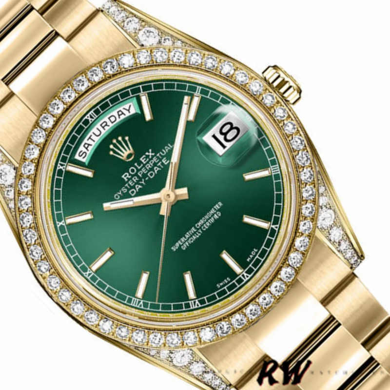 Rolex Day-Date 118388 Yellow Gold Green Index Dial 36MM Unisex Replica Watch