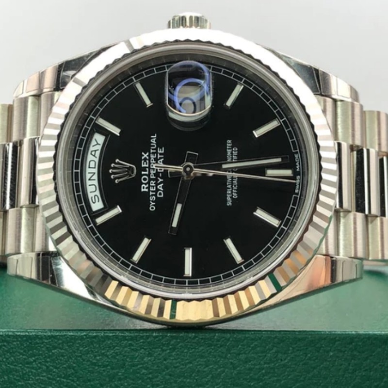 Rolex Day-Date 228239 Black Index Dial Fluted Bezel 40mm Mens Replica Watch