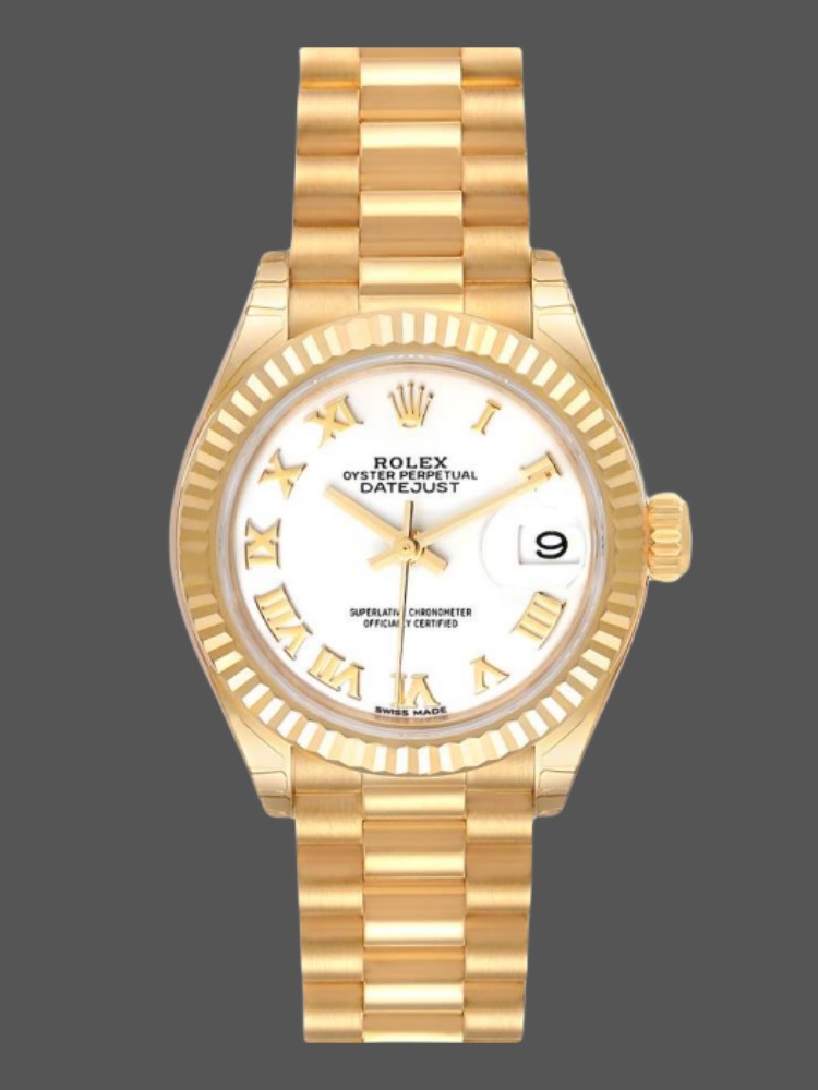 Rolex Datejust 279178 White Roman Dial Fluted Bezel 28mm Lady Replica Watch